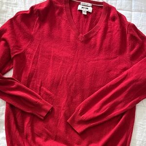 100% Merino Wool Men’s Red V-Neck Sweater